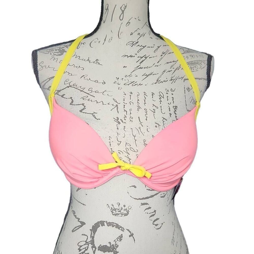 Victoria's Secret Women's Size 34D Pink Yellow Padded Underwire Bikini Top